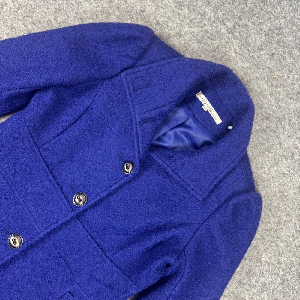 Kenneth Cole New York Royal Blue Wool Blend Boucle Peacoat Jacket Size 8